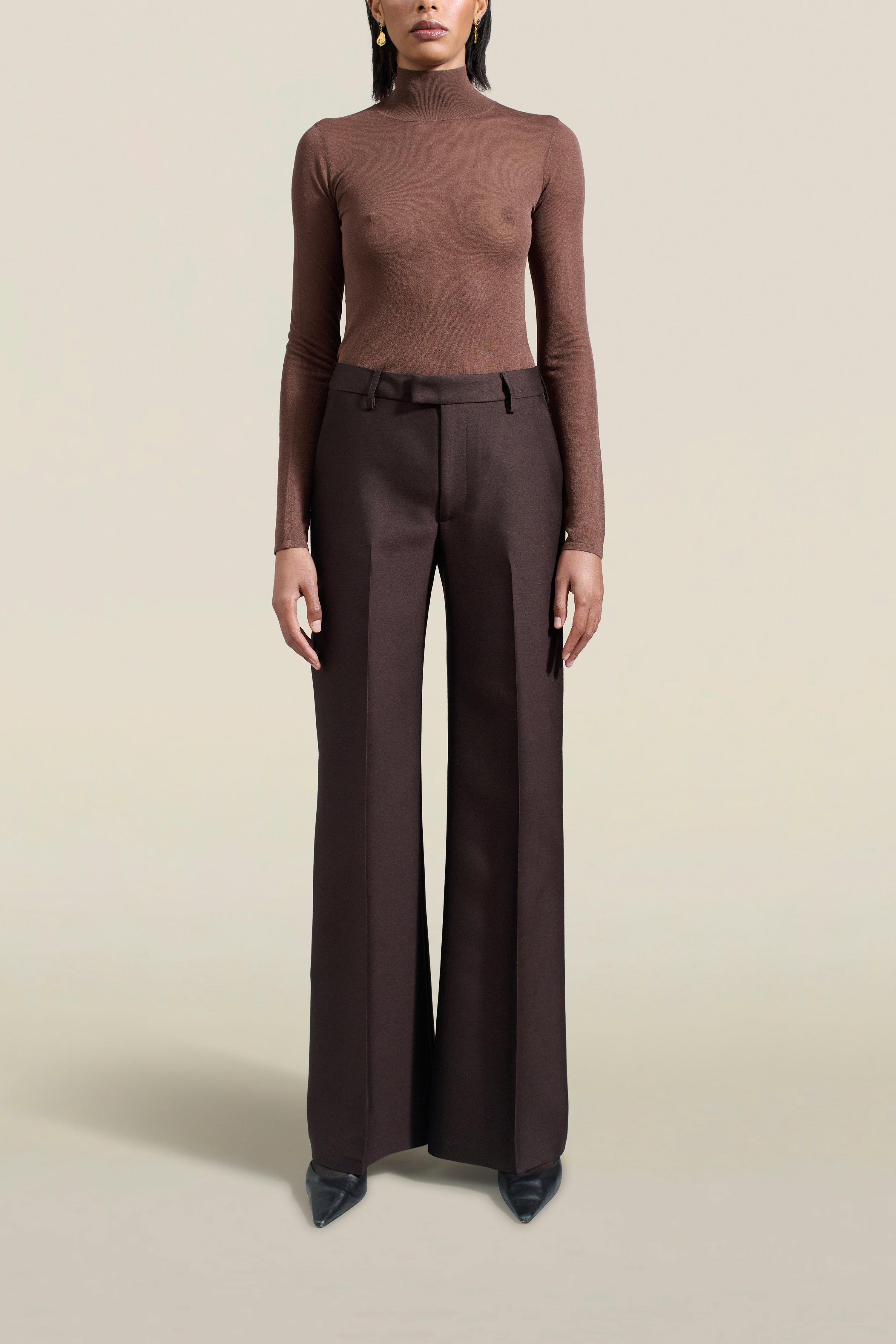 Athena Flare Pant in Espresso Silk Wool