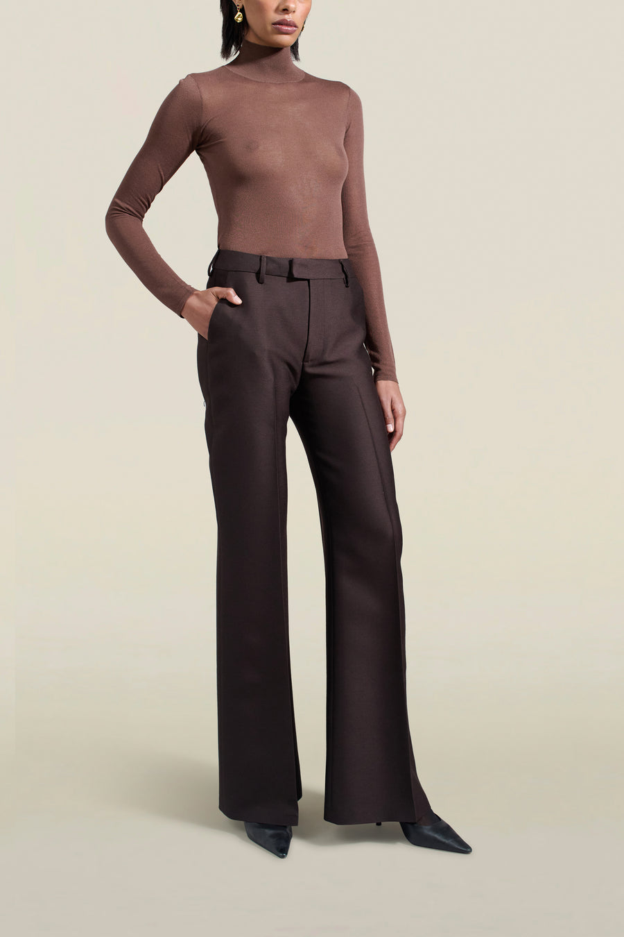 Athena Flare Pant in Espresso Silk Wool