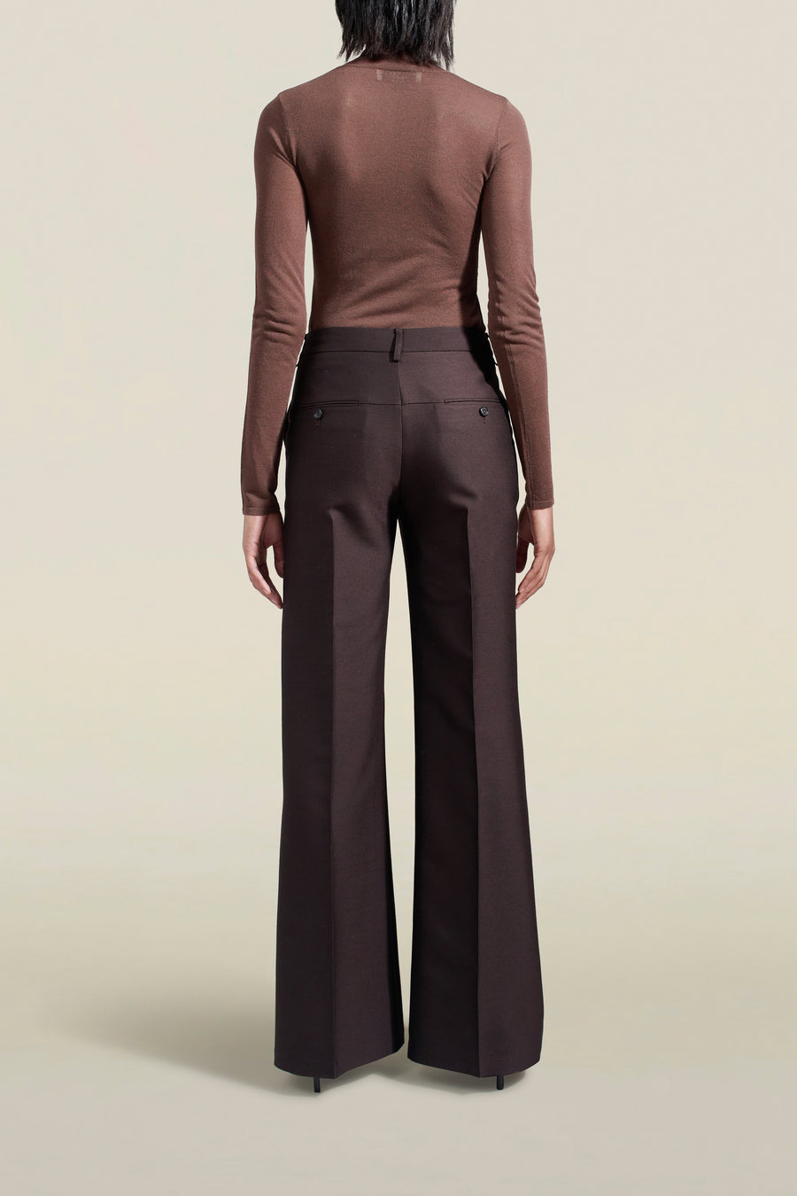 Athena Flare Pant in Espresso Silk Wool