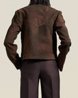 Avery Cropped Jacket in Antique Brown Petina Lambskin