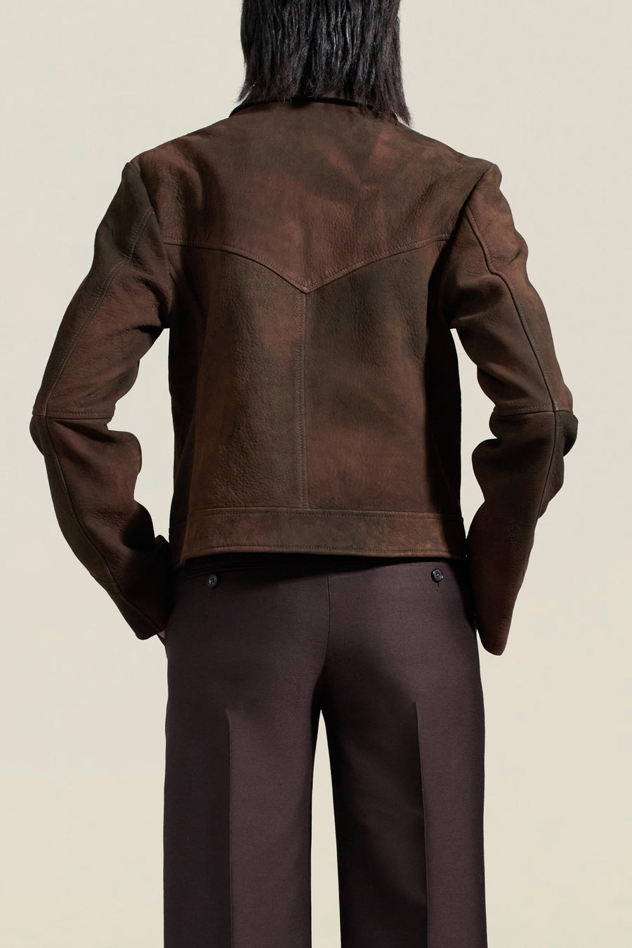 Avery Cropped Jacket in Antique Brown Petina Lambskin