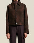 Avery Cropped Jacket in Antique Brown Petina Lambskin