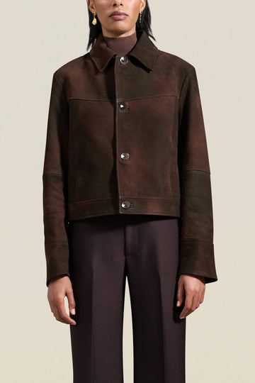 Avery Cropped Jacket in Antique Brown Petina Lambskin