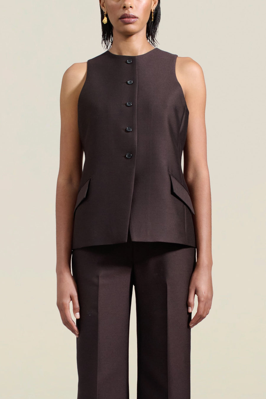 Ira Suit Vest in Espresso Silk Wool