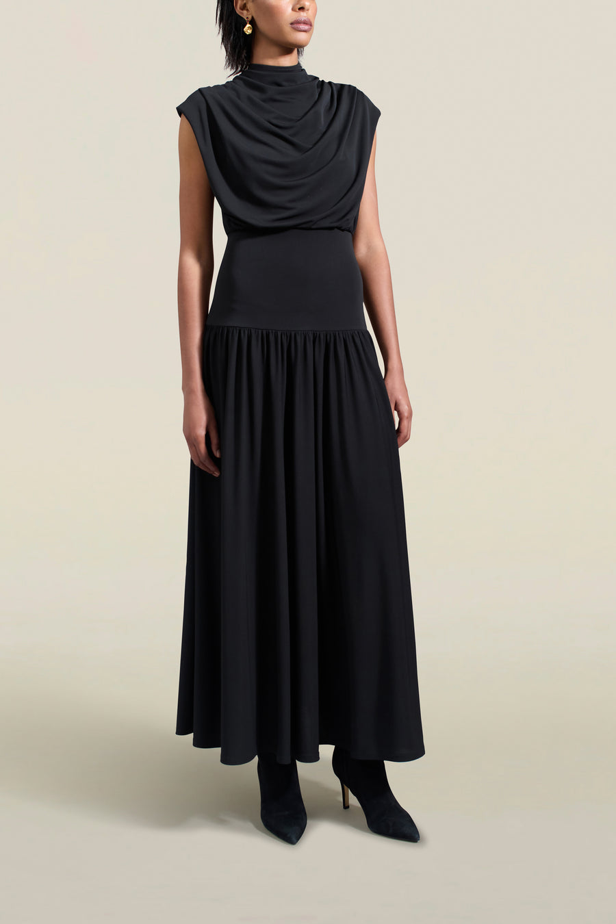 Victoria Draped Gown in Black Slinky Jersey