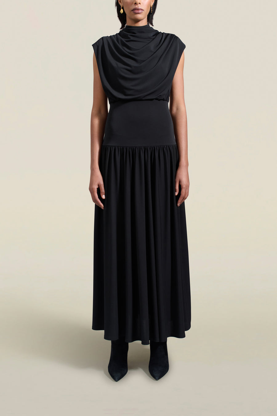 Victoria Draped Gown in Black Slinky Jersey