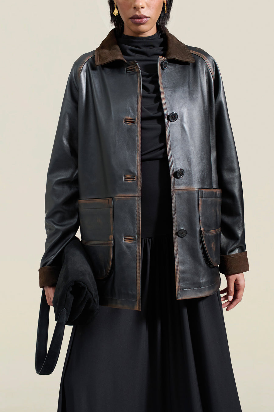 Lottie Field Jacket in Distressed Nappa Calfskin