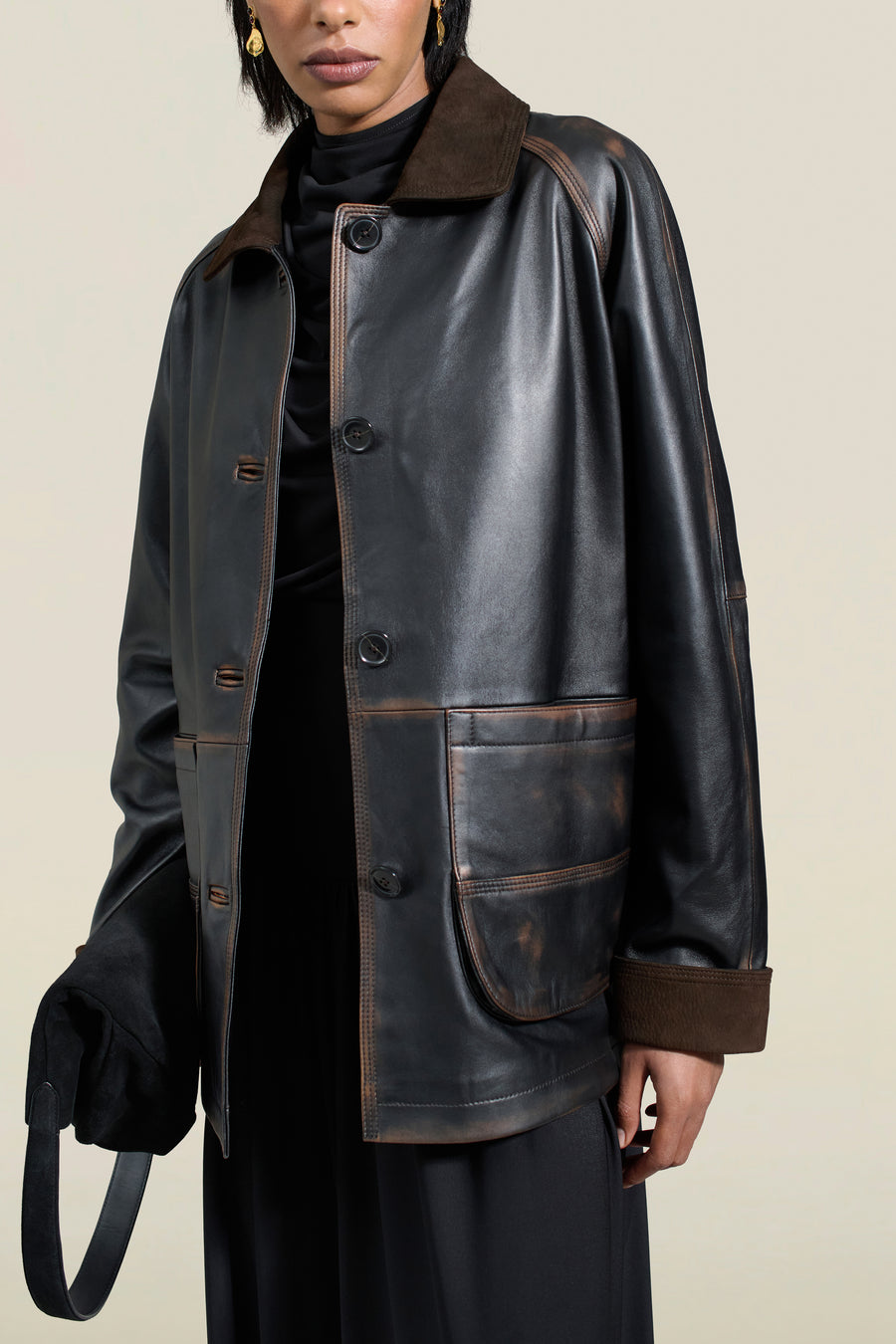 Lottie Field Jacket in Distressed Nappa Calfskin