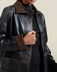 Lottie Field Jacket in Distressed Nappa Calfskin