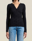 Inaya Pointelle Henley in Black Viscose Blend