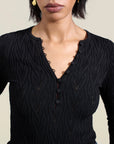 Inaya Pointelle Henley in Black Viscose Blend