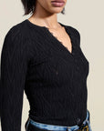 Inaya Pointelle Henley in Black Viscose Blend