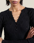 Inaya Pointelle Henley in Black Viscose Blend