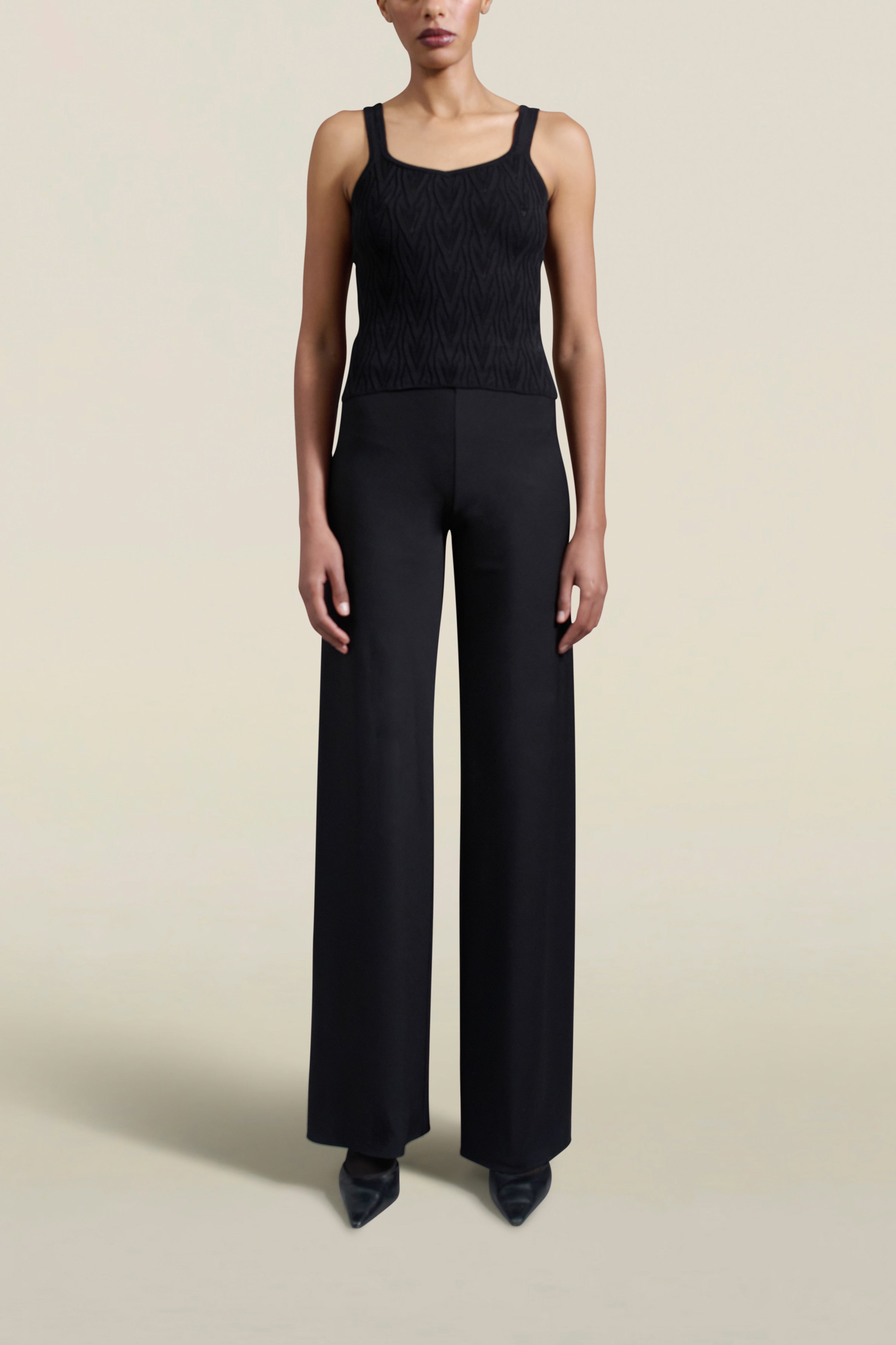 Fallon Pointelle Camisole in Black Viscose Blend