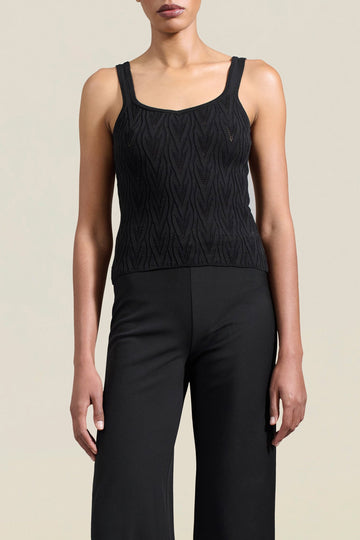 Fallon Pointelle Camisole in Black Viscose Blend