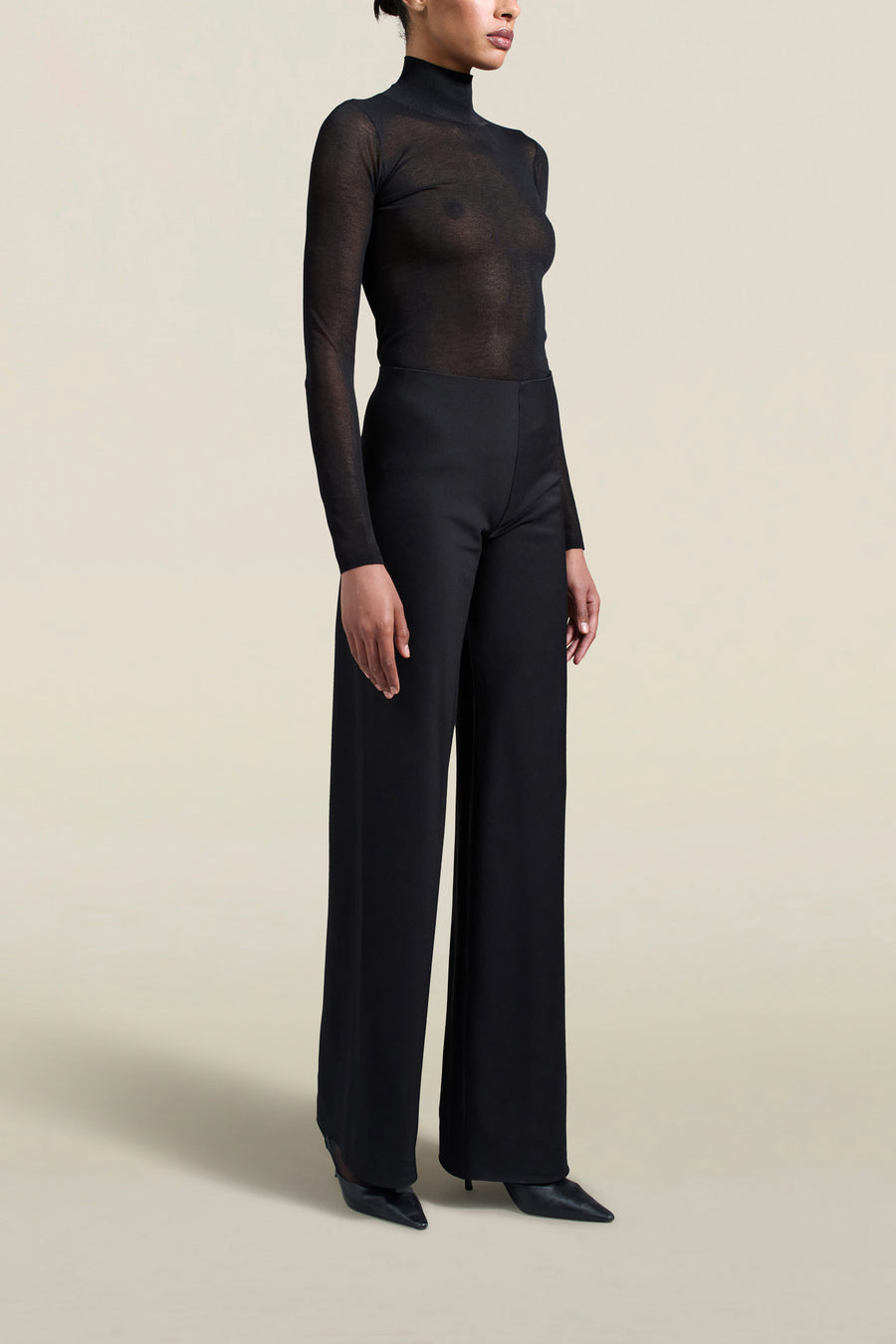 Adira Bias Pant in Black Viscose Wool