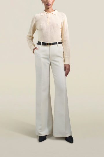 Athena Flare Pant in Cream Silk Wool