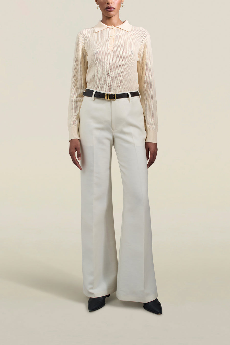 Athena Flare Pant in Cream Silk Wool