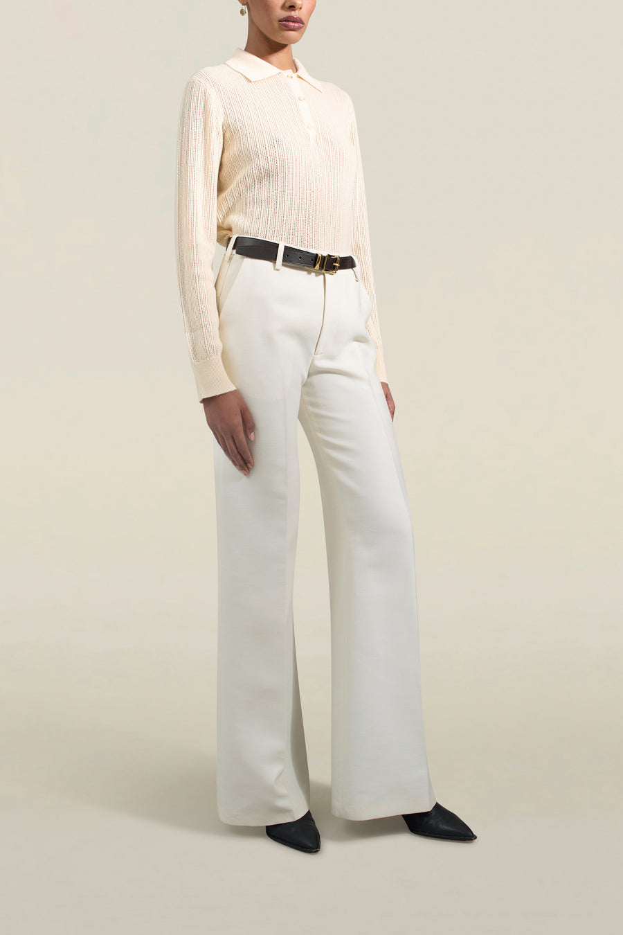 Athena Flare Pant in Cream Silk Wool