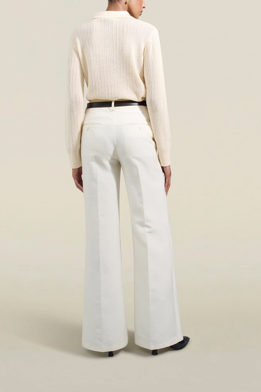 Athena Flare Pant in Cream Silk Wool