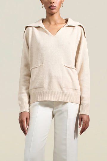 Betina Collared Sweater in Beige Cashmere Wool Blend