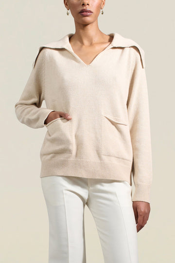 Betina Collared Sweater in Beige Cashmere Wool Blend