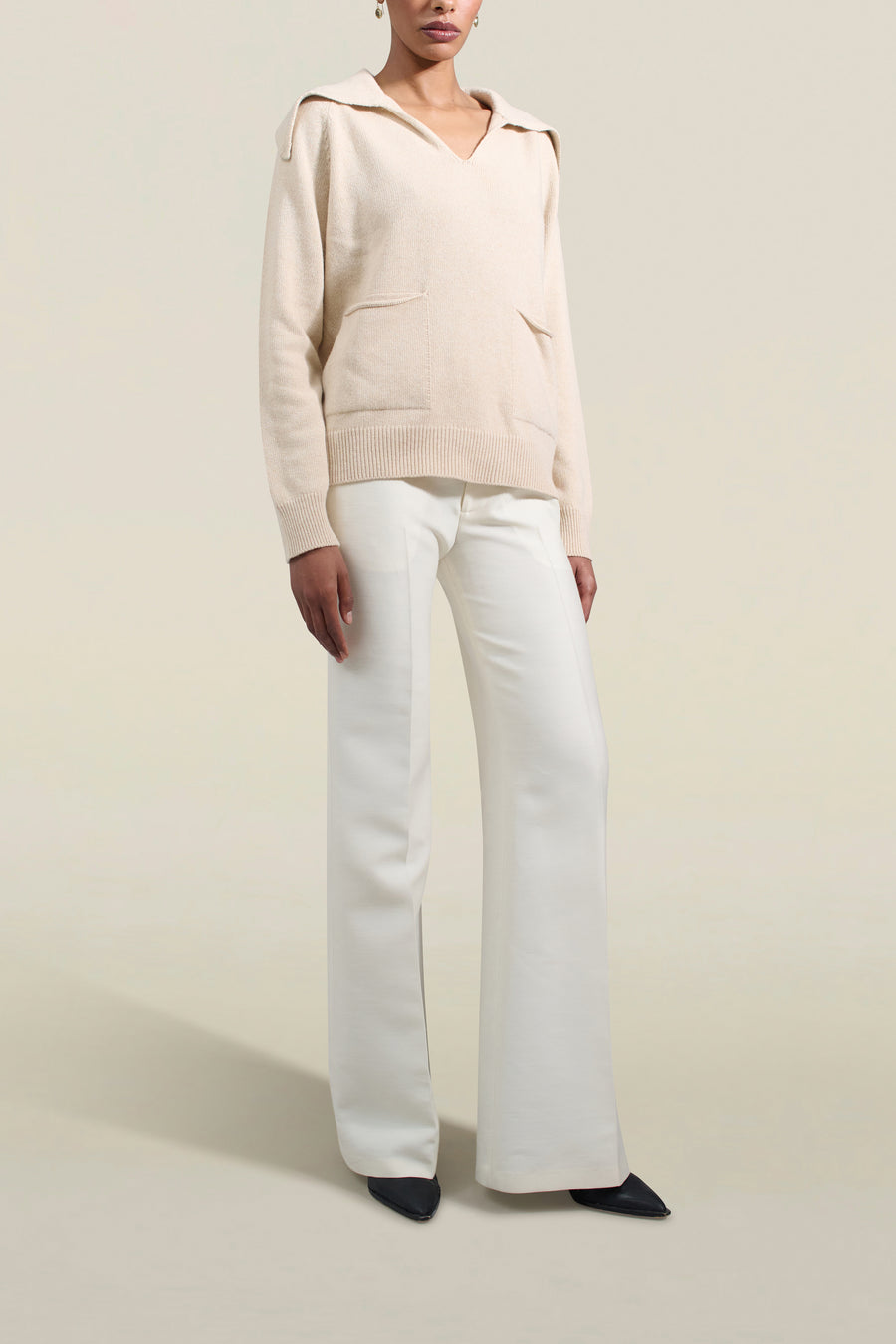 Betina Collared Sweater in Beige Cashmere Wool Blend