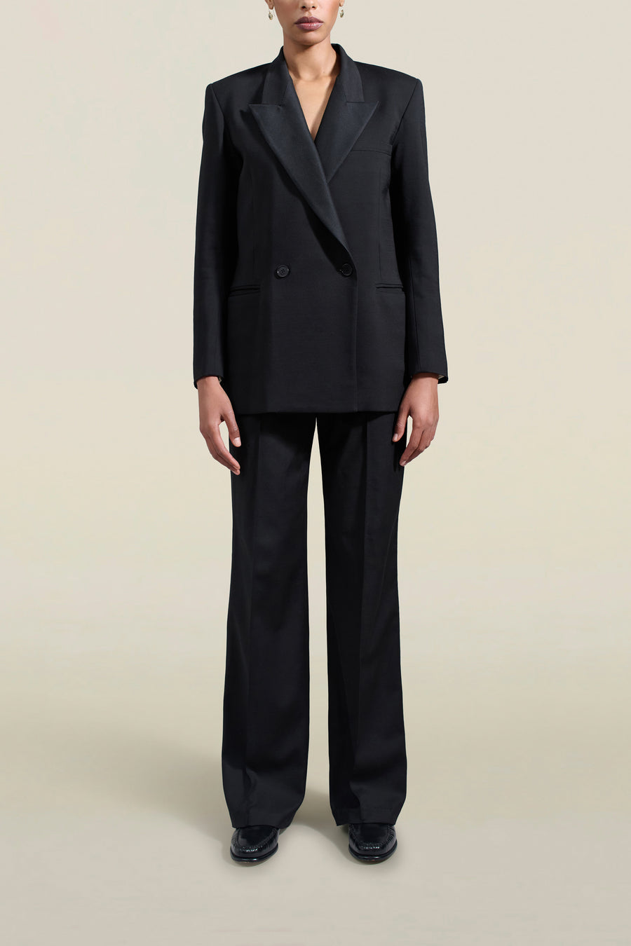 Emilio Tuxedo Blazer in Black Wool Satin Combo