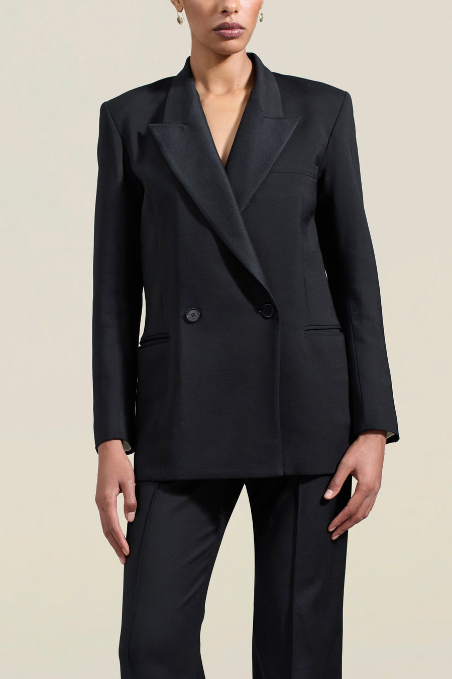 Emilio Tuxedo Blazer in Black Wool Satin Combo