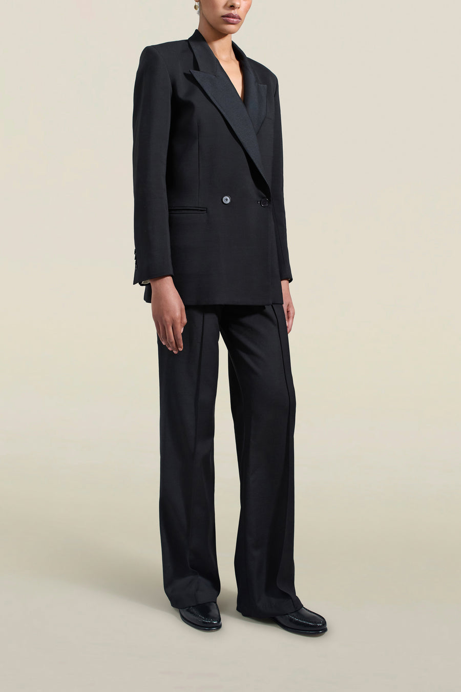 Emilio Tuxedo Blazer in Black Wool Satin Combo