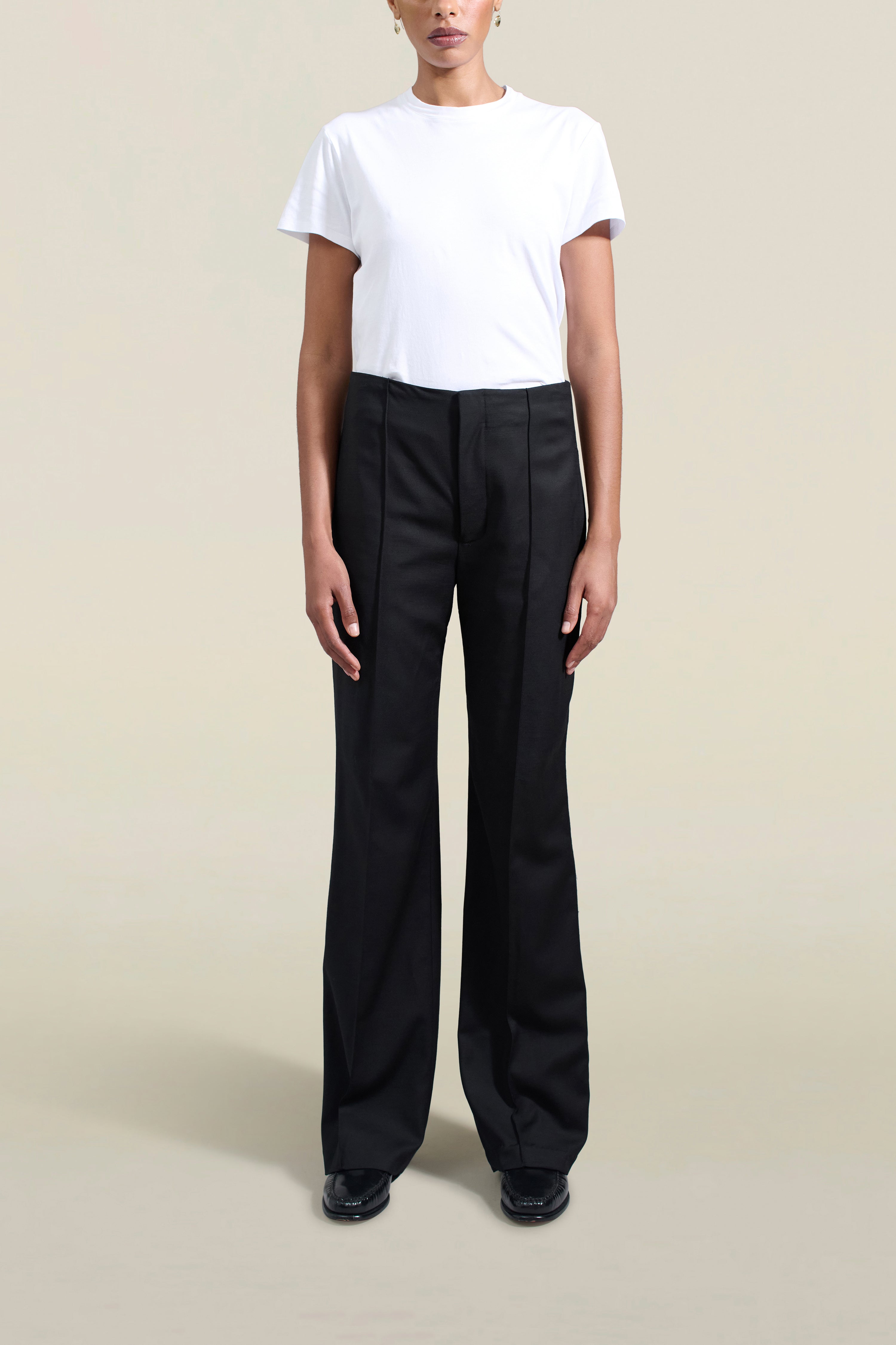 Genevieve Tuxedo Trouser in Black Wool Satin Combo