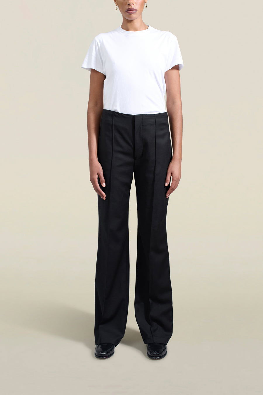 Genevieve Tuxedo Trouser in Black Wool Satin Combo