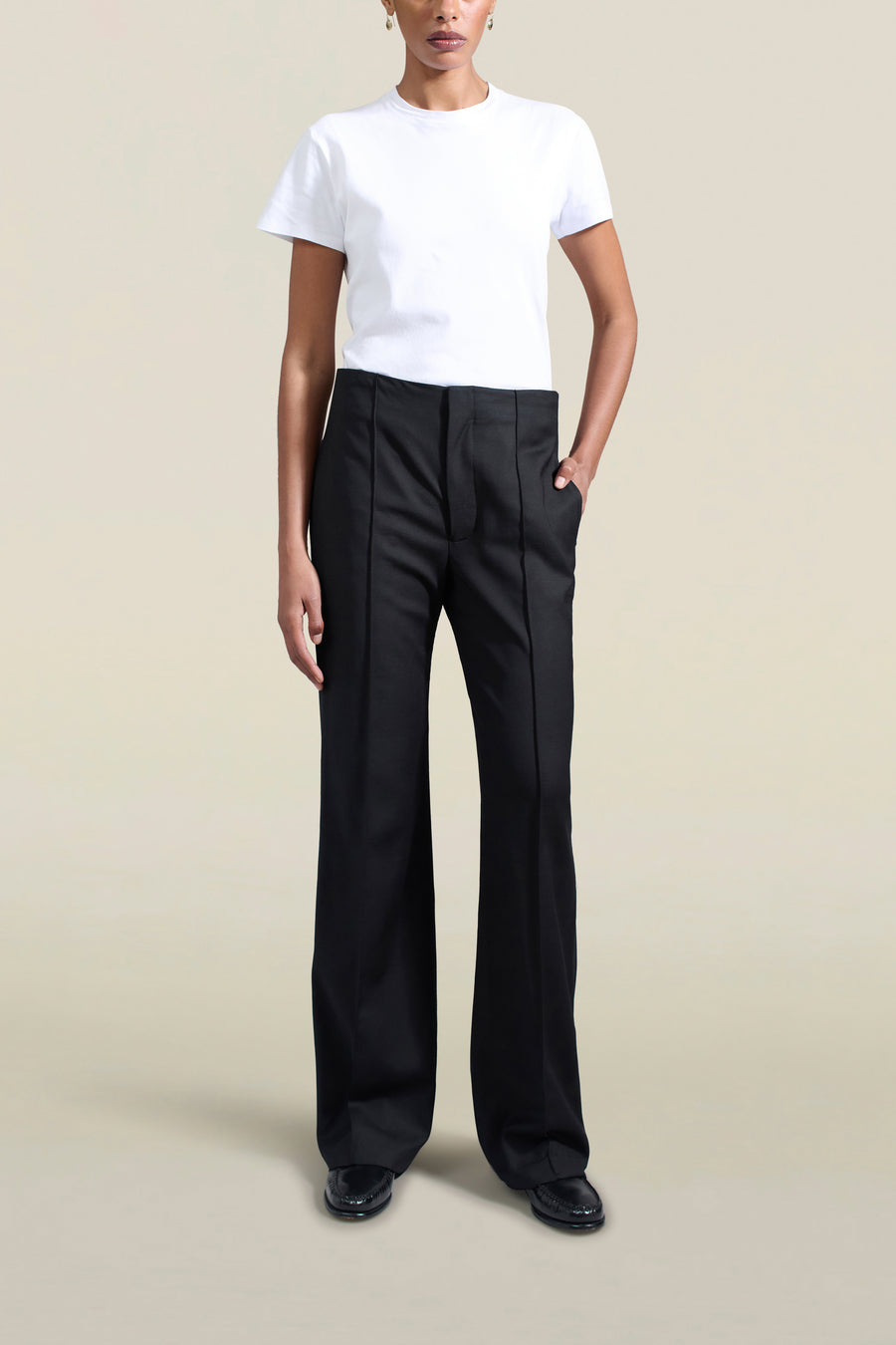 Genevieve Tuxedo Trouser in Black Wool Satin Combo