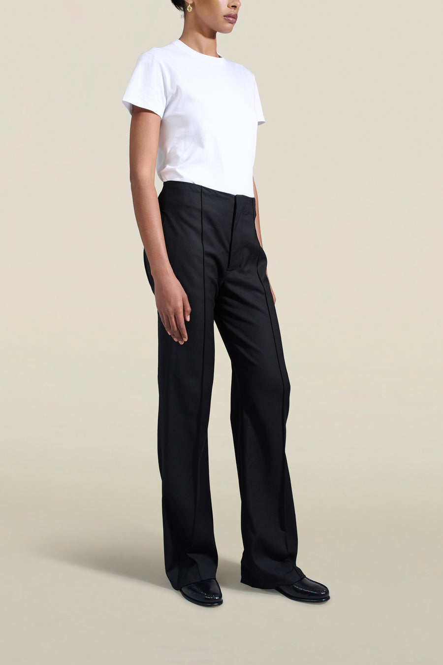 Genevieve Tuxedo Trouser in Black Wool Satin Combo