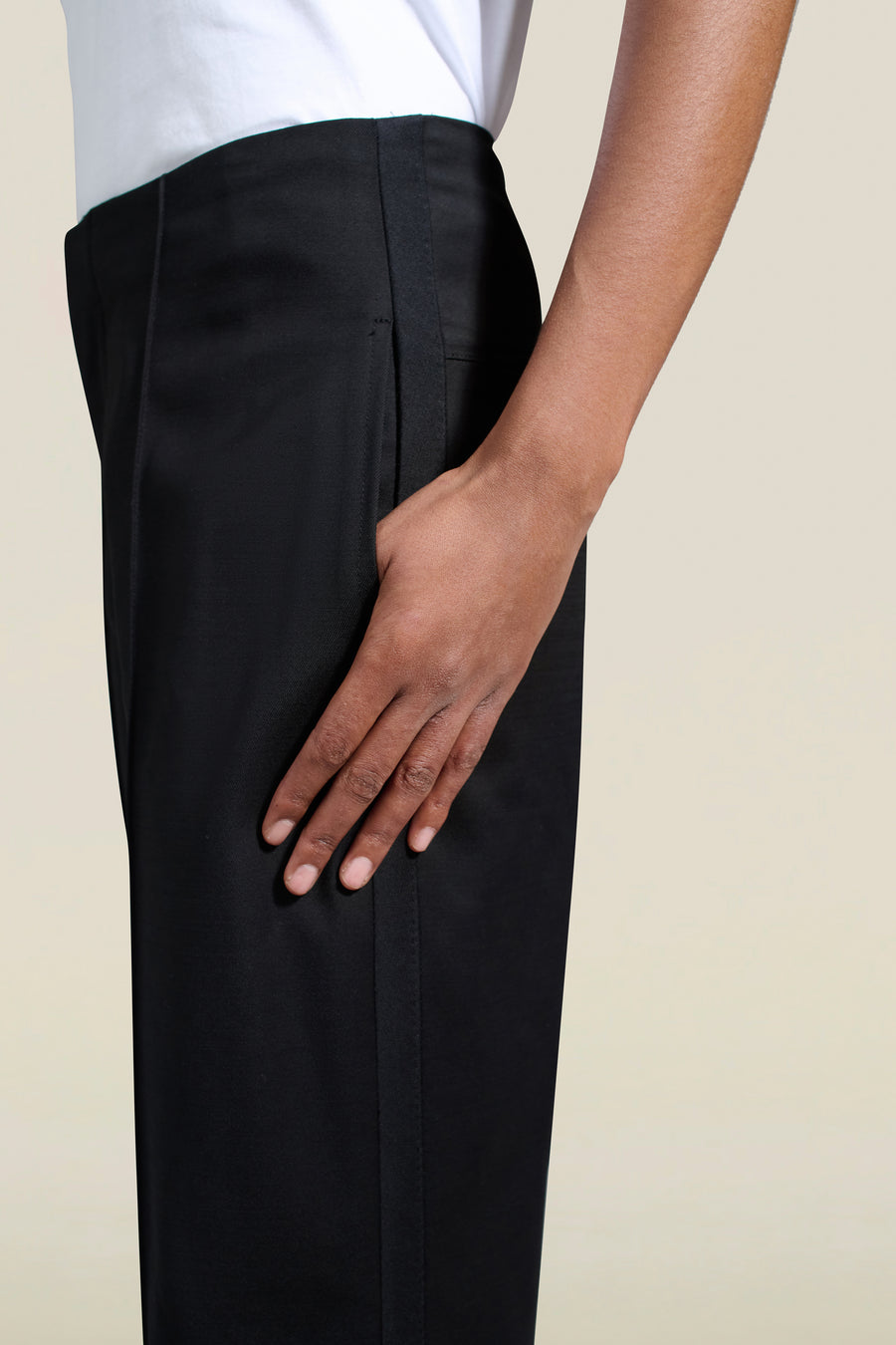 Genevieve Tuxedo Trouser in Black Wool Satin Combo