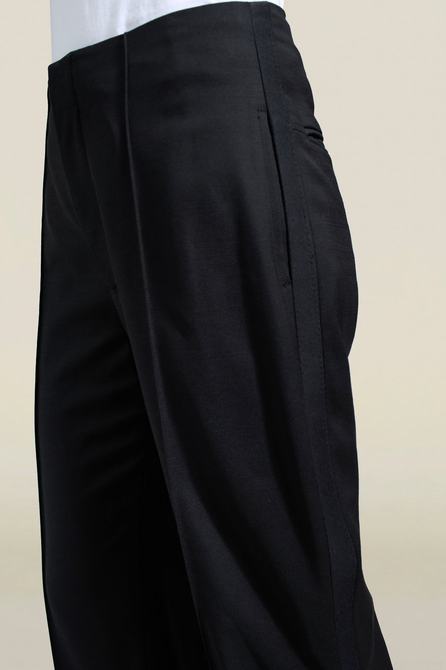 Genevieve Tuxedo Trouser in Black Wool Satin Combo