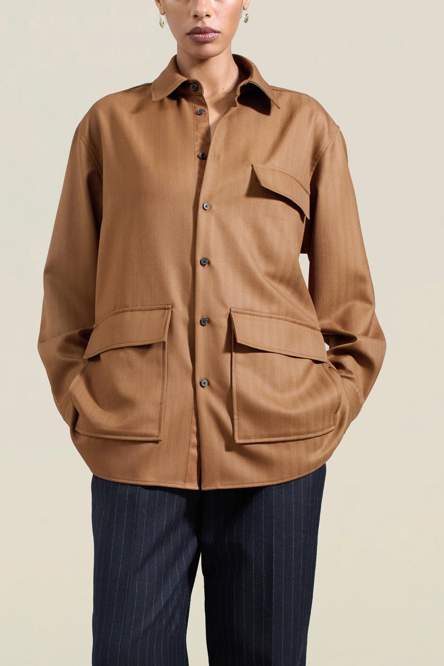 Benet Button Down in Toffee Tropical Wool