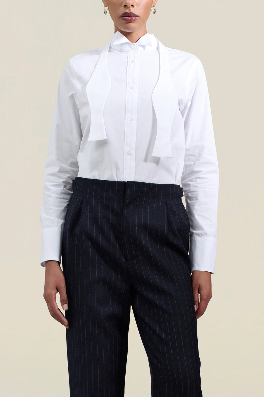 Esme Tuxedo Shirt in White Stretch Poplin