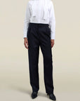 Phoebe Trouser in Navy Pinstripe Wool Flannel Suiting