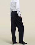 Phoebe Trouser in Navy Pinstripe Wool Flannel Suiting