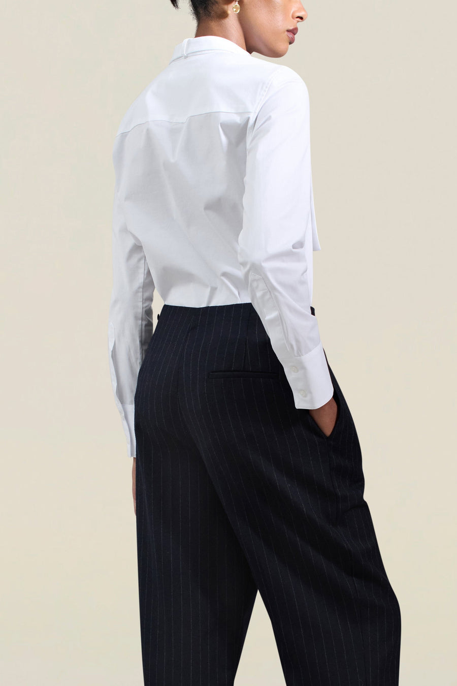 Esme Tuxedo Shirt in White Stretch Poplin