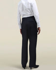 Phoebe Trouser in Navy Pinstripe Wool Flannel Suiting