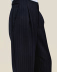 Phoebe Trouser in Navy Pinstripe Wool Flannel Suiting