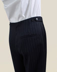 Phoebe Trouser in Navy Pinstripe Wool Flannel Suiting