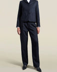 Kiernan Shrunken Blazer in Navy Pinstripe Wool Flannel Suiting