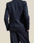 Kiernan Shrunken Blazer in Navy Pinstripe Wool Flannel Suiting