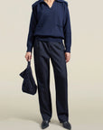 Betina Collared Sweater in Navy Cashmere Wool Blend