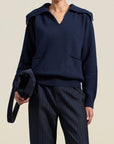 Betina Collared Sweater in Navy Cashmere Wool Blend