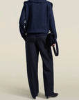 Betina Collared Sweater in Navy Cashmere Wool Blend