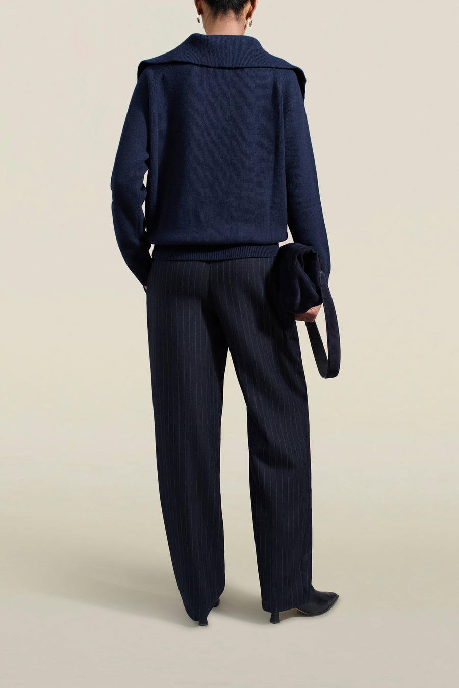 Betina Collared Sweater in Navy Cashmere Wool Blend